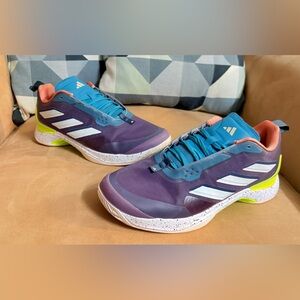 adidias Women's Avacourt Tennis Shoes Shadow/Violet/Lime IG813810 size 10